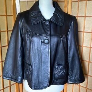 Boston Harbor Jacket Black Leather 3/4” Sleeves Feminine Cropped Jacket